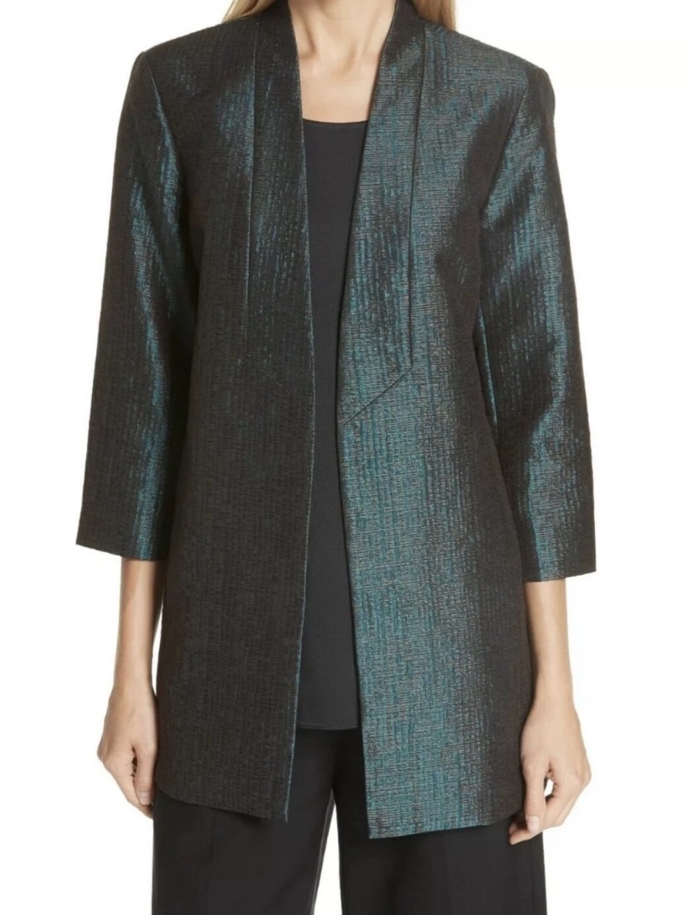 Eileen Fisher Women’s Pine Infinity Jacquard Shawl Collar Jacket Sz Small